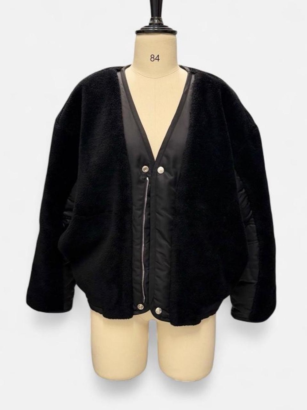 Women's S Black Wool Bomber Jacket Full Zip Long Sleeve